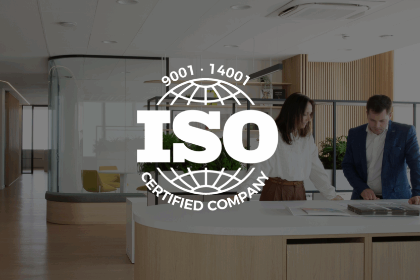 ARCH.DESIGN certifiée ISO 9001 et ISO 14001, illustrant son engagement qualité et environnement pour la 9ᵉ année consécutive